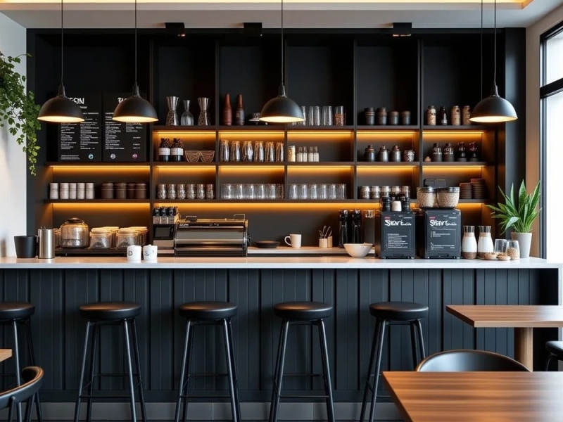 Modern Coffee Shop Interior Design & Custom Fixtures Manufacturers